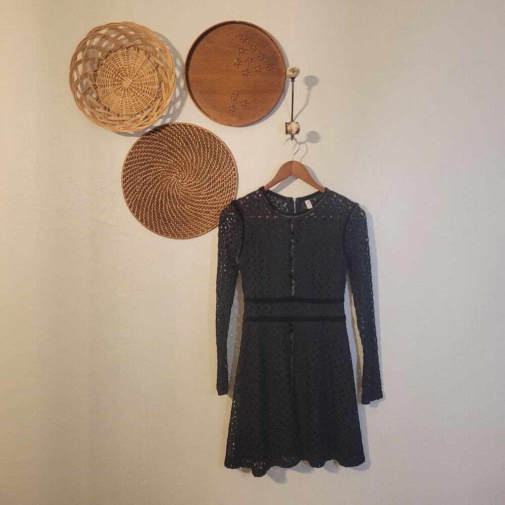 Xhilaration Crochet A Line Velvet Trim Zip‎ Back Dress XS